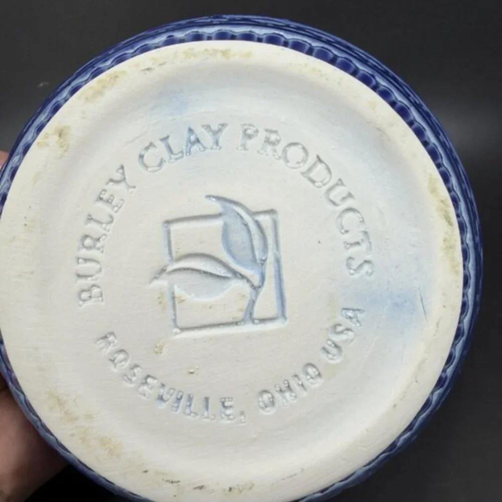 Burley Clay Products Pottery Blue Bowl Container Flower Pot USA Hand Made Marked